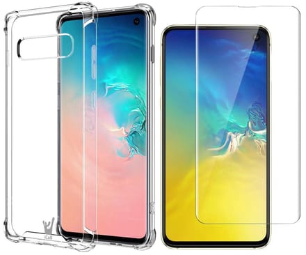 Hoesje geschikt voor Samsung Galaxy S10e - Screen Protector GlassGuard - Back Cover Case ShockGuard Transparant & Screenprotector