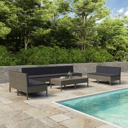 vidaXL - 10-delige - Loungeset - met - kussens - poly - rattan - grijs
