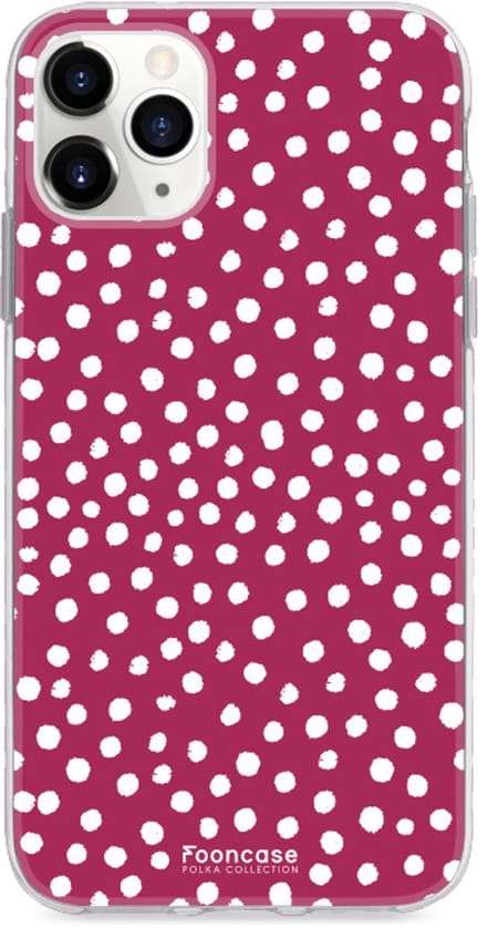 Fooncase Hoesje Geschikt voor iPhone 11 Pro Max - Shockproof Case - Back Cover / Soft Case - POLKA / Stipjes / Stippen / Bordeaux Rood