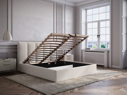 Vente-unique Bed met opbergruimte stof beige 140 x 190 cm