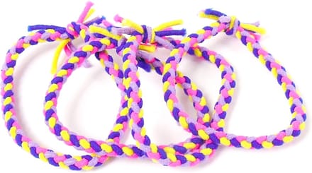 Vlechtelastiek paars-roze-geel-donkerblauw