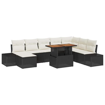 vidaXL - Tuinbank - Set - 9 - st - Zwart - poly - rattan