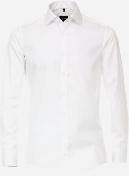 VENTI modern fit overhemd - mouwlengte 72 cm - twill - wit - Strijkvriendelijk - Boordmaat: 47