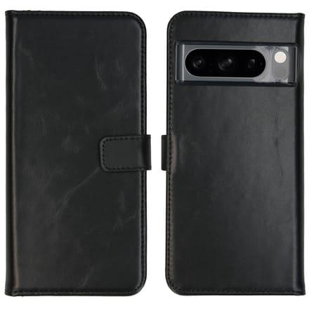 Selencia Hoesje - Geschikt voor Google Pixel 8 Pro - Echt Lederen Bookcase - Zwart