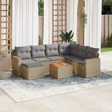 vidaXL - 8-delige - Loungeset - met - kussens - poly - rattan - beige