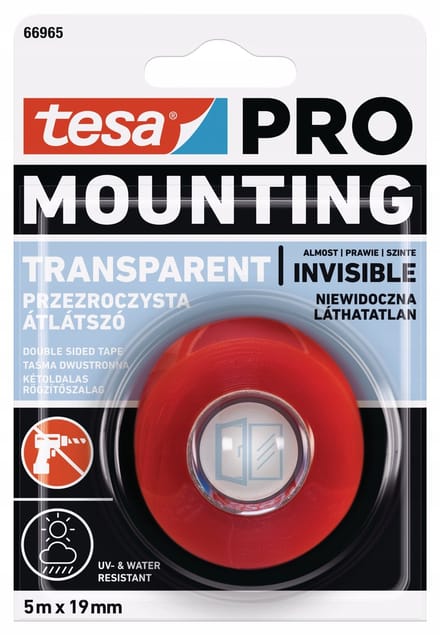 Tesa PRO - Transparante Montagetape - 5m x 19mm - UV-bestendig