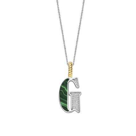 TI SENTO Dames Hanger - 925 zilver - Letter G - Malachiet - 6840MA_G