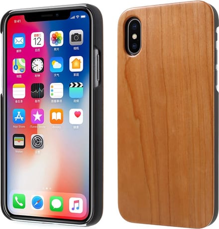 Peachy Kersenhout hoesje geschikt voor iPhone X XS hardcase - bruin