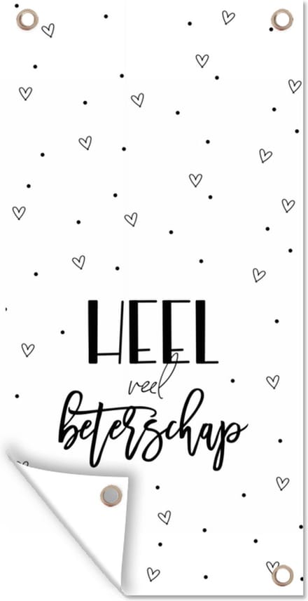 Schuttingposter Beterschap - Spreuken - Hartjes - Zwart wit - 100x200 cm - Tuindoek