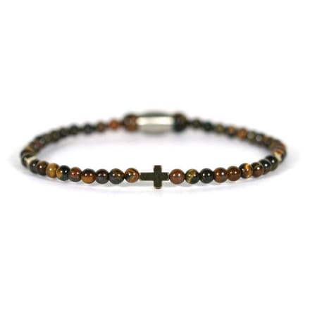 IbizaMen - Gold pyrite kruis tijgeroog 4mm 22-cm