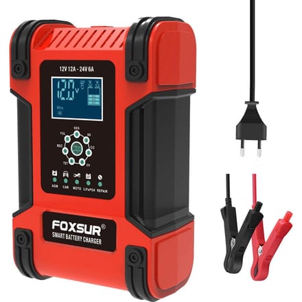 Auto-acculaders 12V/12A 24V/6A Volledig automatische slimme acculaders Onderhoudsapparaat Draagbaar EU Plug red