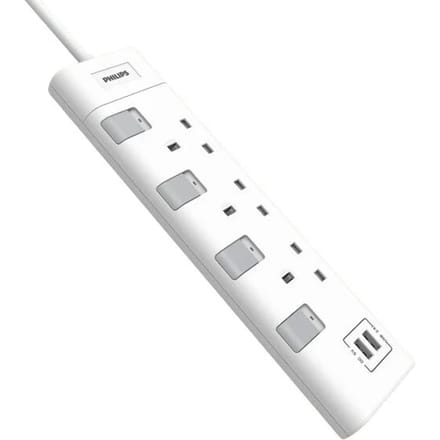 Philips 3-weg Stekkerdoos 230V – 2 Meter Kabel – 3 Stopcontacten – Wit – Veilige Verlengstekker