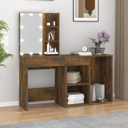 vidaXL - Kaptafel - met - kastje - bewerkt - hout - gerookt - eikenkleurig
