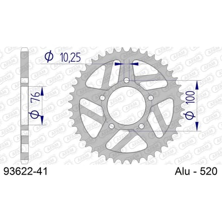 Aluminium tandwiel achter Afam 520 41 dents