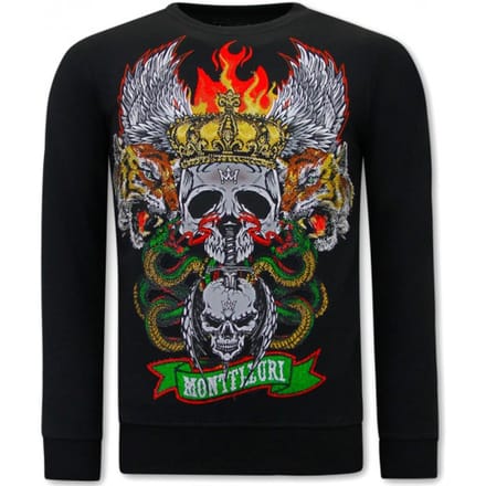 Heren Sweater met Print - Skull Head - 3662 - Zwart