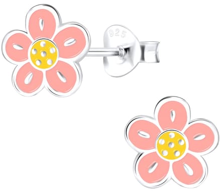 Joy|S - Zilveren bloem oorbellen - roze - 7 mm