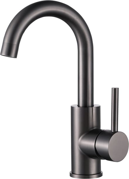 Wastafelkraan met draaibare uitloop Gun Metal één-greeps bediening inclusief aansluitslangen