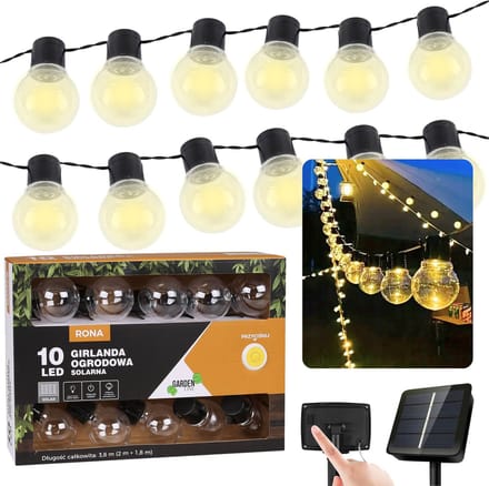 Zonne-tuin guirlande 10 LED, Lichtsnoer 3.8m