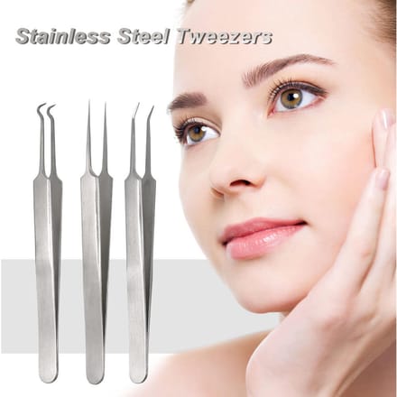 3 stuks acne clip gezichtspuistje comedonentang gebogen rechte mee-eter pincet set roestvrij staal gray