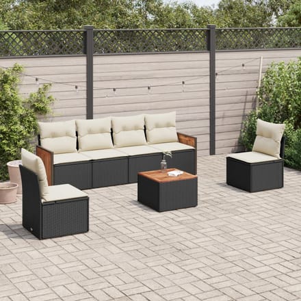 vidaXL - 7-delige - Loungeset - met - kussens - poly - rattan - zwart