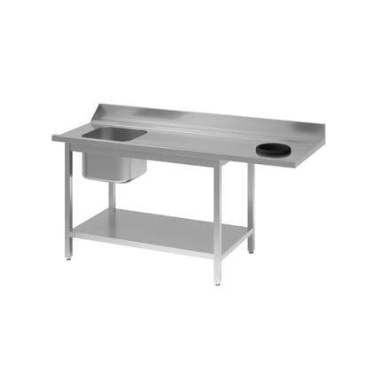 Gastro M RVS spoeltafel met afvalgat 1 spoelbak links 100x70cm