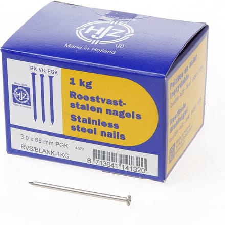 Hjz RVS nagels plat geruite kop 3.0 x 65mm 1kg