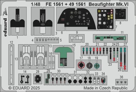 Eduard Modelbouwpakket - FE1561 Accessoires Set voor Beaufighter Mk. VI - Accessoires set - 1:48 -