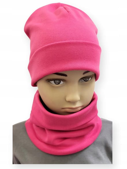 Dartomik - Kinder Set - Dubbele Muts en Sjaal - Maat 52-56 - Roze