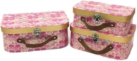 Set van 3 geneste koffers roze schelpen motief