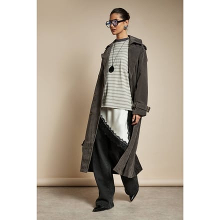 boohoo Dames Faux Suede Trenchcoat | Grey | Maat: 10