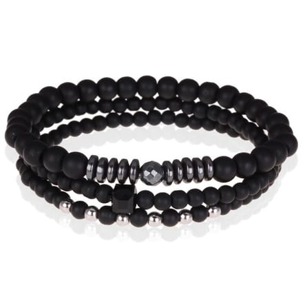 Heren armbanden set kralen Memphis Zwart Agaat Hematiet