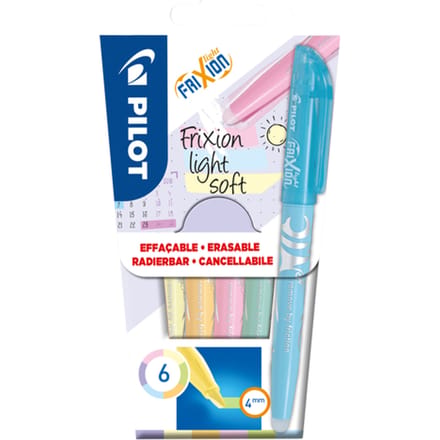 Pilot Frixion Light Soft - Markeerstiften – Doosje van 6 stuks - Pastelkleuren
