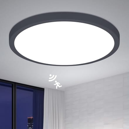 Ronde Zwarte LED Plafondlamp met Radar Bewegingssensor & Schemersensor - Dimbaar Wit Licht Ø30cm