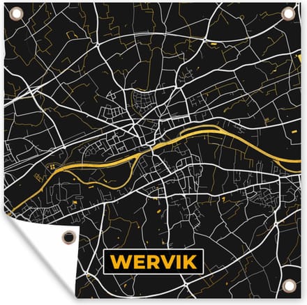 Tuindoek Plattegrond - Goud - Kaart - Wervik - Stadskaart - 100x100 cm