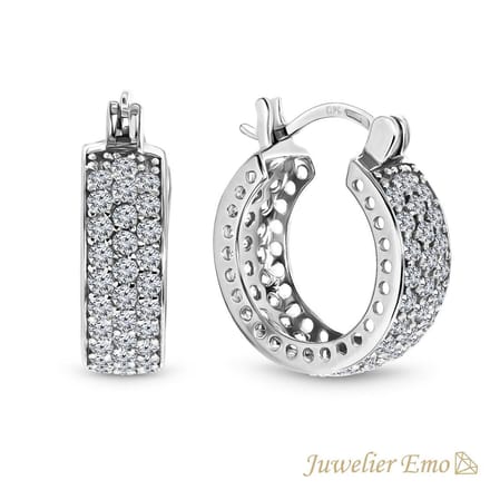 oorringen Zilver met Zirkonia stenen – Diameter 18 MM