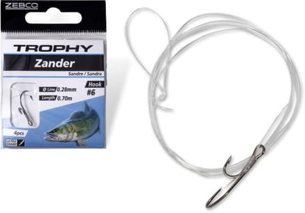 Zebco Trophy Zander Hook-to-Nylon 70cm (8 pcs) Hook Silver - Maat : 2