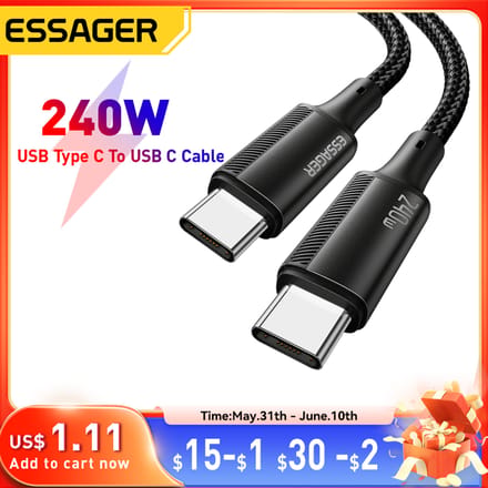 Essager Usb Type C Naar Usb C Kabel Voor Iphone 15 240W Pd 5a Snellader Kabel Voor Macbook Huawei Samsung Type-C Kabel