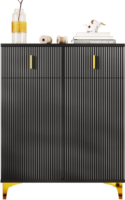 Elegante Sideboard/Schoenenkast - Structuurpanelen - Verstelbare Planken - Vergulde Versieringen - Lades