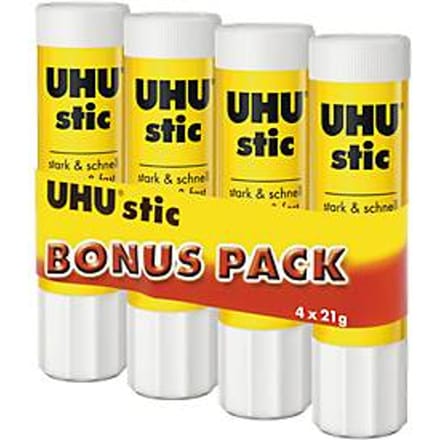 Lijmstift UHU voordeelset, 4 st., oplosmiddelvrij, kleeft sterk, recycleerbaar