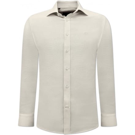 Oxford Effen Blouse Heren - Slim Fit Stretch - Beige