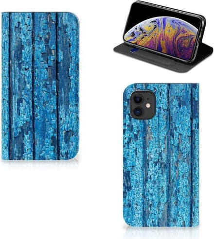 Book Case voor Apple iPhone 11 Book Wallet Case Wood Blue