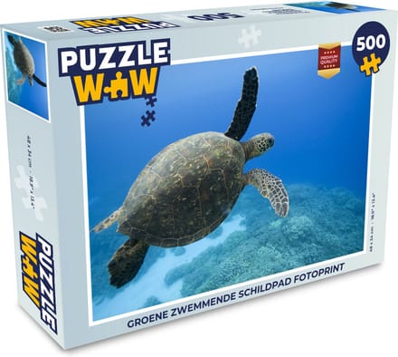 Puzzel Groene zwemmende schildpad fotoprint - Legpuzzel - Puzzel 500 stukjes