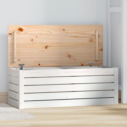 vidaXL - Opbergbox - wit - 89x36,5x33 - cm - massief - grenenhout