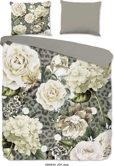 Pure dekbedovertrek bloemen - 2 persoons 200x200/220 cm - Olijfgroen - Microvezel