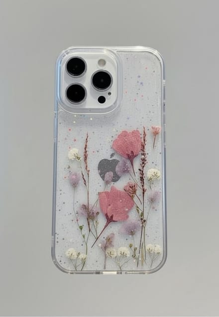 Vrolijk telefoonhoesje met echte gedroogde roze bloemen - Iphone 12 PRO