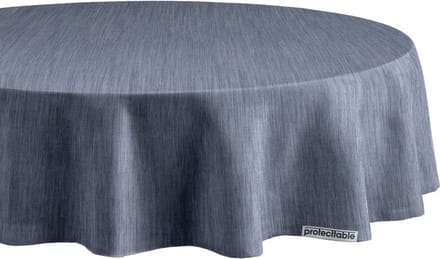 Protecttable - Rond Tafelzeil Linnenlook Denim Light Blue Ø138cm - Tafelkleed Afwasbaar - Kunststof