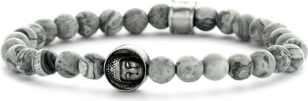 Frank 1967 Beads 7FB 0388 Natuurstenen armband - Buddha - 6 mm - Grijs / Groen