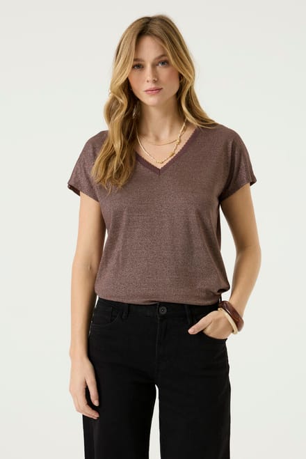 GARCIA Dames Effen T-shirt Bruin Korte mouw