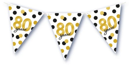 BTH – 80 Jaar Vlaggenlijn – Wit-Zwart-Goud – 6 m Verjaardag Decor – 80 Jaar Celebration Feest Versiering – Slinger