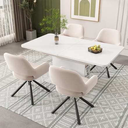 MODFU Eetkamerstoel - Draaibaar Met Armleuningen - Modern - Fluweel En Metaal - Beige - Set Van 4